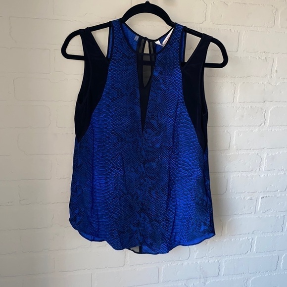 Rebecca Taylor shirt python tank w/ split trim‎ in cobalt size 2 NWT - Picture 2 of 9